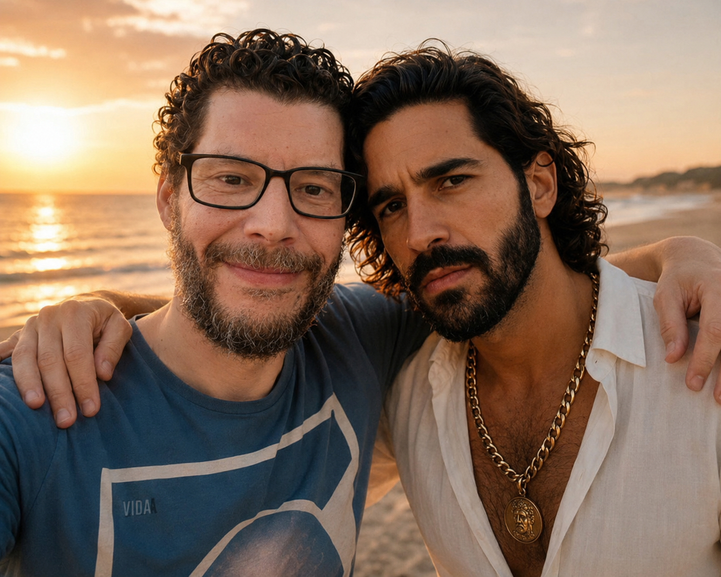 R·AI·mundo Carmona y un amigo en la playa al atardecer