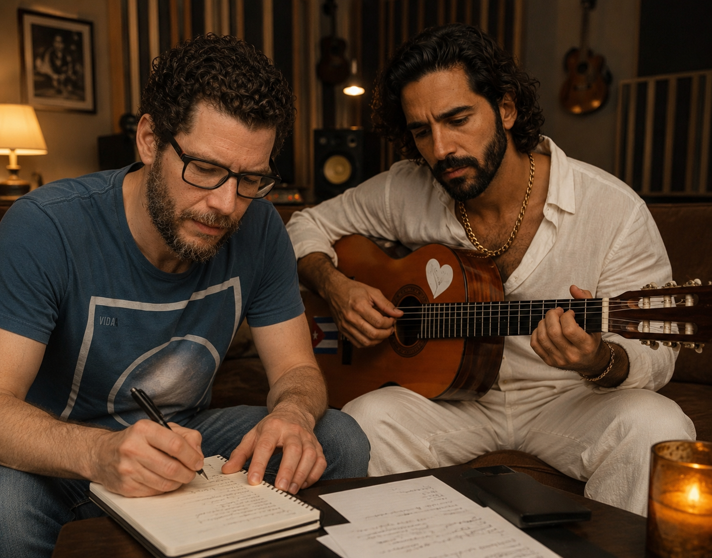 R·AI·mundo Carmona componiendo con un colaborador en el estudio